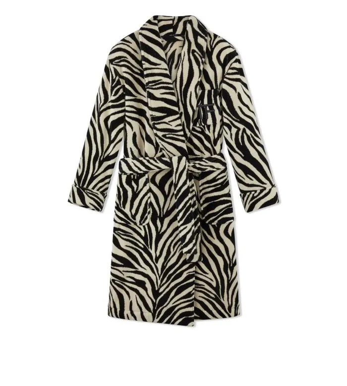 Women Pajamas and Robes Tom Ford Zebra Jacquard Towelling Cotton Robe Black Beige