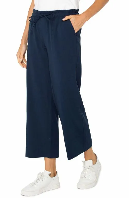 Women Pants Liverpool Los Angeles Pullon Tie Waist Wide Leg Ankle Dark Navy