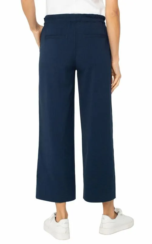 Women Pants Liverpool Los Angeles Pullon Tie Waist Wide Leg Ankle Dark Navy