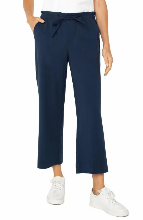 Women Pants Liverpool Los Angeles Pullon Tie Waist Wide Leg Ankle Dark Navy