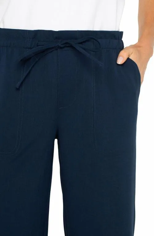Women Pants Liverpool Los Angeles Pullon Tie Waist Wide Leg Ankle Dark Navy