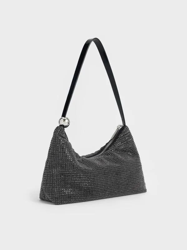 Women Patent CrystalEmbellished TwoWay Bag 8211 Noir CHARLES and KEITH Shoulder Bags