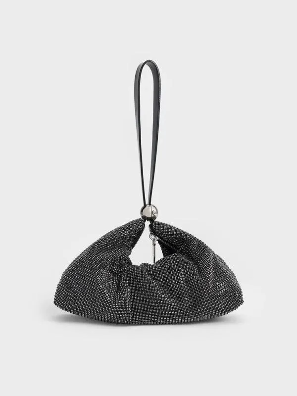 Women Patent CrystalEmbellished TwoWay Bag 8211 Noir CHARLES and KEITH Shoulder Bags