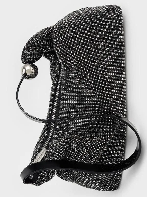 Women Patent CrystalEmbellished TwoWay Bag 8211 Noir CHARLES and KEITH Shoulder Bags
