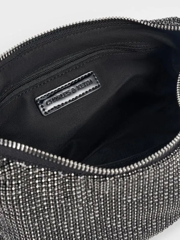 Women Patent CrystalEmbellished TwoWay Bag 8211 Noir CHARLES and KEITH Shoulder Bags