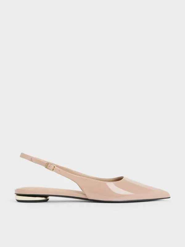 Women Patent PointedToe Slingback Flats 8211 Nude CHARLES and KEITH Ballet Flats Women Patent PointedToe Slingback Flats 8211 Nude CHARLES and KEITH Ballet Flats