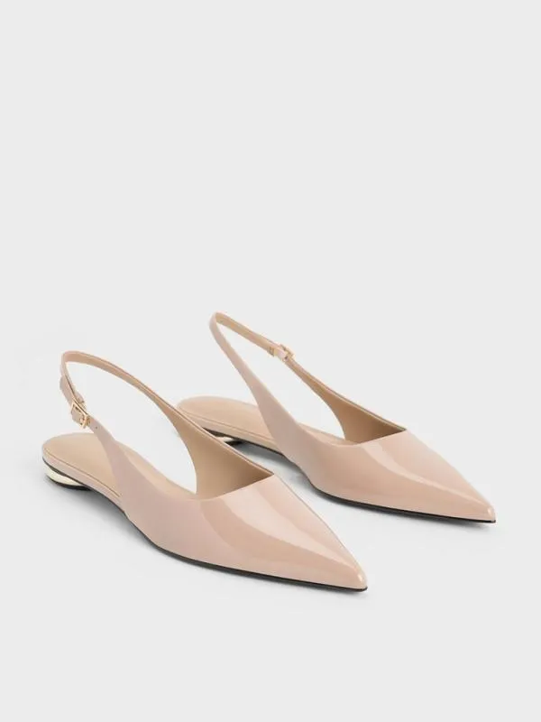 Women Patent PointedToe Slingback Flats 8211 Nude CHARLES and KEITH Ballet Flats
