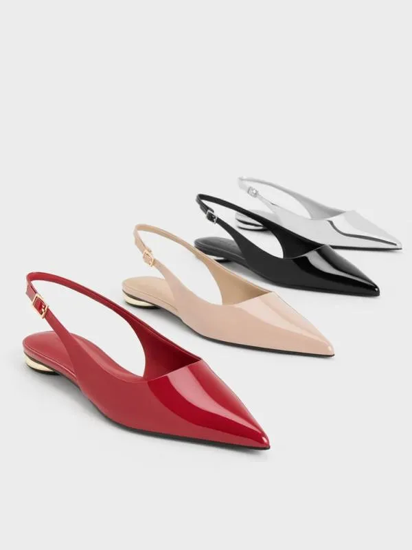 Women Patent PointedToe Slingback Flats 8211 Nude CHARLES and KEITH Ballet Flats