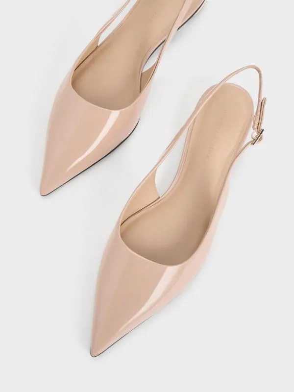 Women Patent PointedToe Slingback Flats 8211 Nude CHARLES and KEITH Ballet Flats