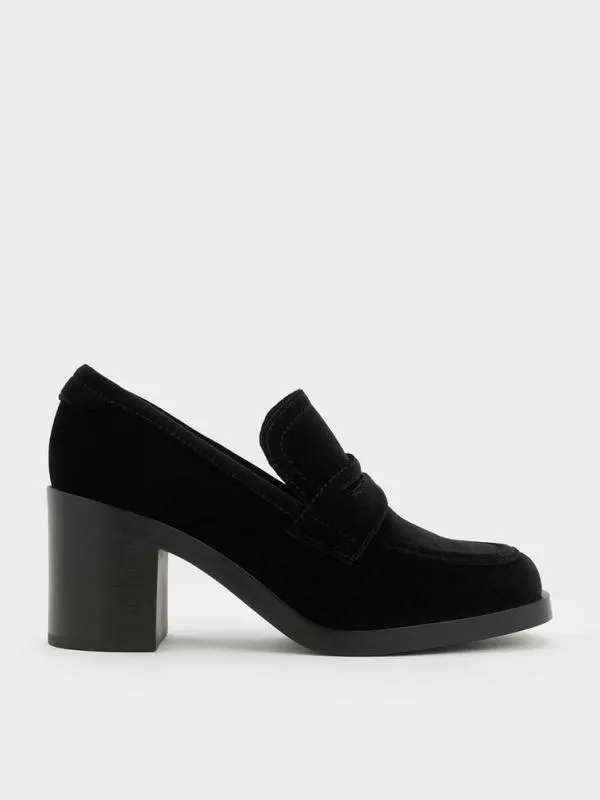Women Penny Loafer BlockHeel Pumps 8211 Black Textured CHARLES and KEITH Heels Women Penny Loafer BlockHeel Pumps 8211 Black Textured CHARLES and KEITH Heels