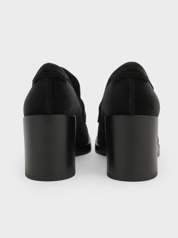 Women Penny Loafer BlockHeel Pumps 8211 Black Textured CHARLES and KEITH Heels