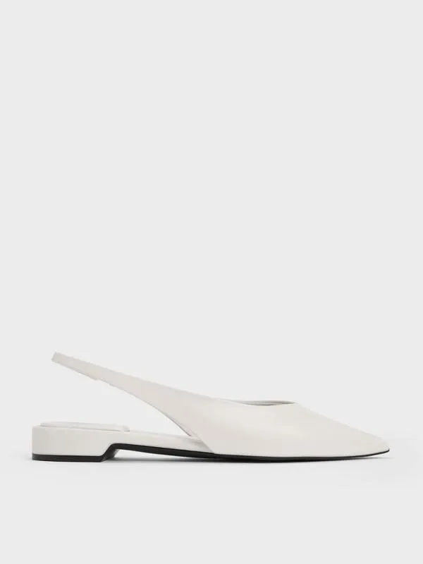 Women PointedToe HighVamp Slingback Flats 8211 White CHARLES and KEITH Flats