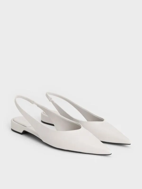 Women PointedToe HighVamp Slingback Flats 8211 White CHARLES and KEITH Flats Women PointedToe HighVamp Slingback Flats 8211 White CHARLES and KEITH Flats