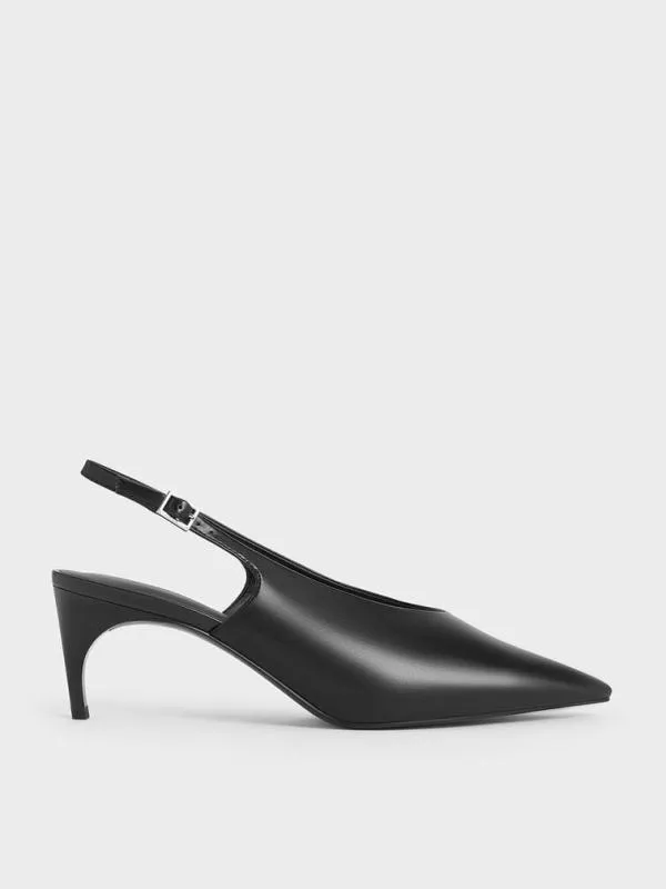 Women PointedToe HighVamp Slingback Pumps 8211 Black CHARLES and KEITH Heels
