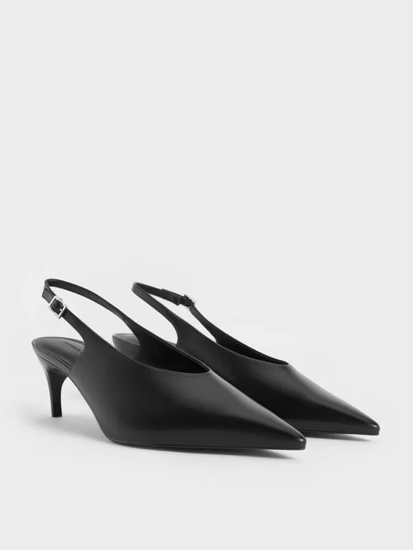 Women PointedToe HighVamp Slingback Pumps 8211 Black CHARLES and KEITH Heels