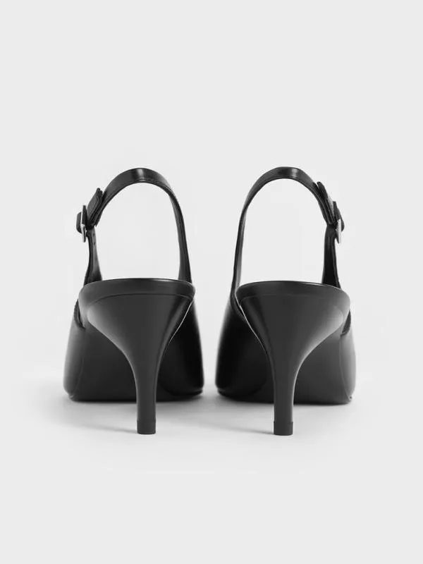 Women PointedToe HighVamp Slingback Pumps 8211 Black CHARLES and KEITH Heels