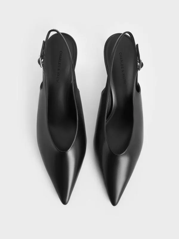 Women PointedToe HighVamp Slingback Pumps 8211 Black CHARLES and KEITH Heels