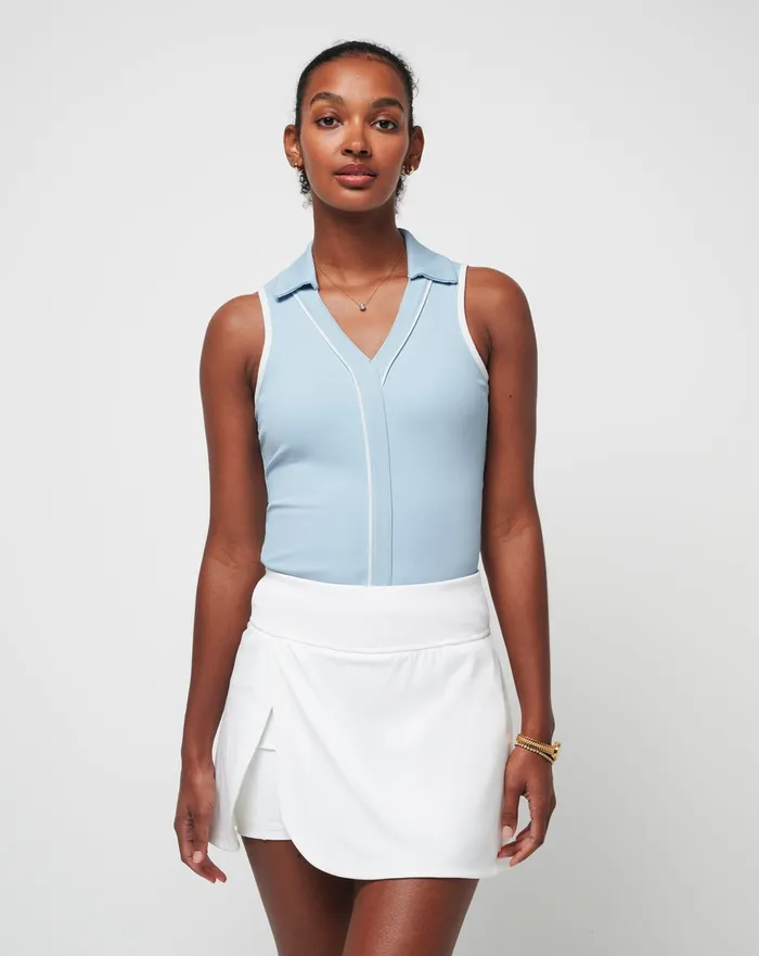 Women Polos TravisMathew SIP AND SEA MOVEKNIT SLEEVELESS POLO Celestial Blue