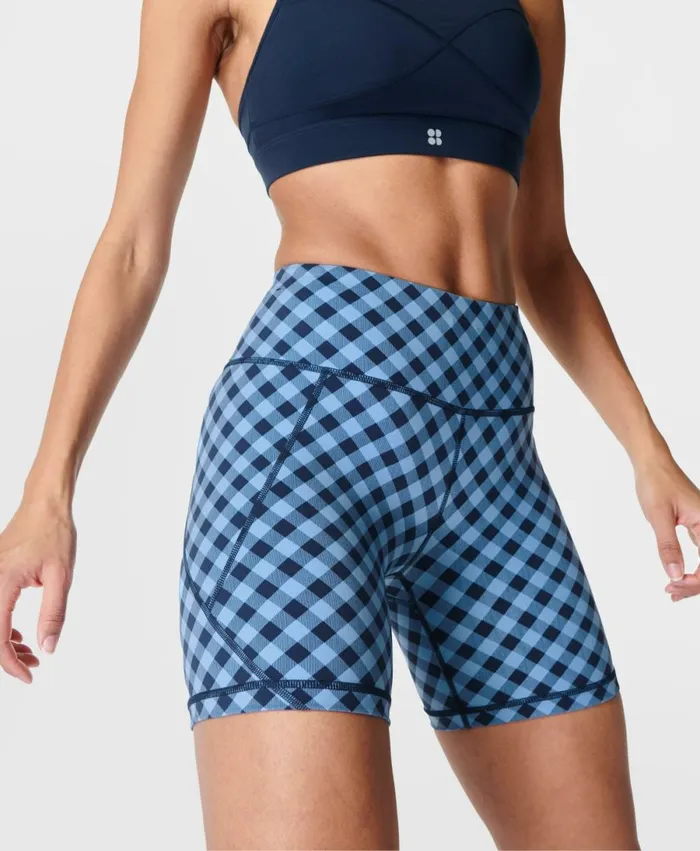 Women Power 6034 Cycling Shorts Blue Striped Gingham Print Sweaty Betty Shorts Skirts