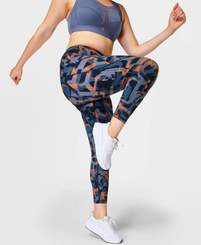 Women Power 78 Gym Leggings Blue Speed Geo Print Sweaty Betty Pocketed