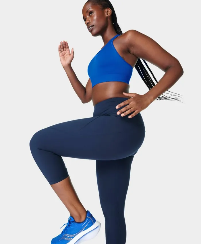 Women Power Cropped Gym Leggings Navy Blue Sweaty Betty Pocketed