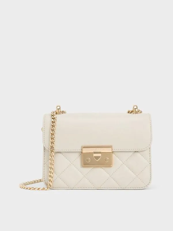 Women Quilted PushLock ChainHandle Bag 8211 Ivory CHARLES and KEITH Crossbody Bags
