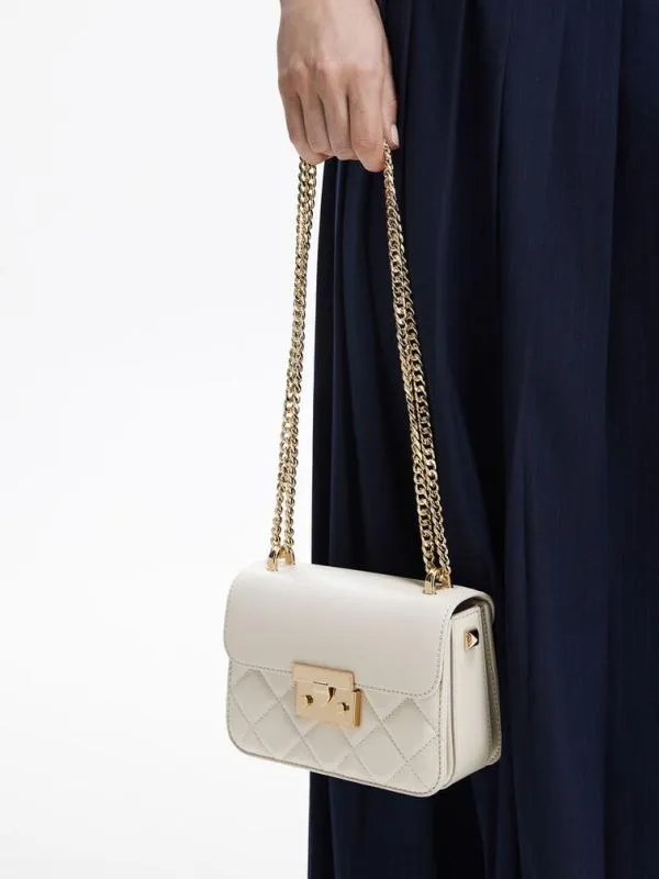 Women Quilted PushLock ChainHandle Bag 8211 Ivory CHARLES and KEITH Crossbody Bags