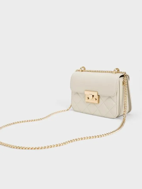 Women Quilted PushLock ChainHandle Bag 8211 Ivory CHARLES and KEITH Crossbody Bags
