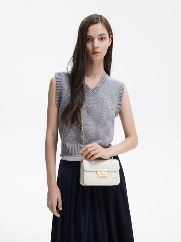Women Quilted PushLock ChainHandle Bag 8211 Ivory CHARLES and KEITH Crossbody Bags