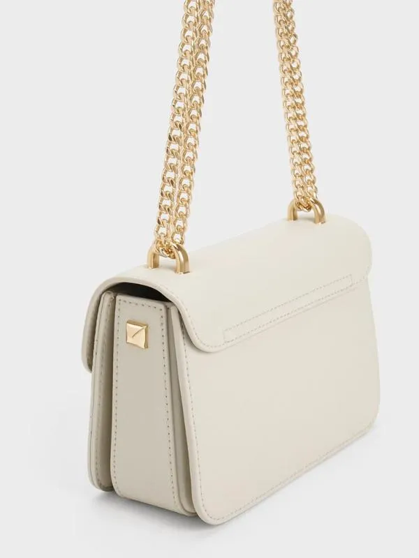 Women Quilted PushLock ChainHandle Bag 8211 Ivory CHARLES and KEITH Crossbody Bags