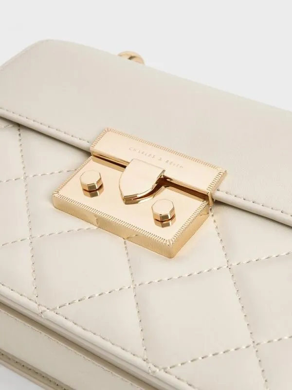 Women Quilted PushLock ChainHandle Bag 8211 Ivory CHARLES and KEITH Crossbody Bags