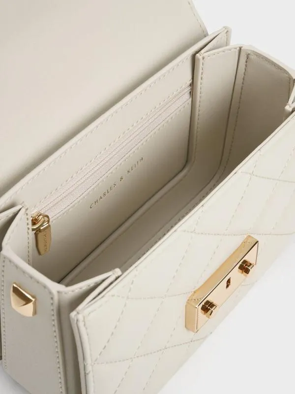Women Quilted PushLock ChainHandle Bag 8211 Ivory CHARLES and KEITH Crossbody Bags