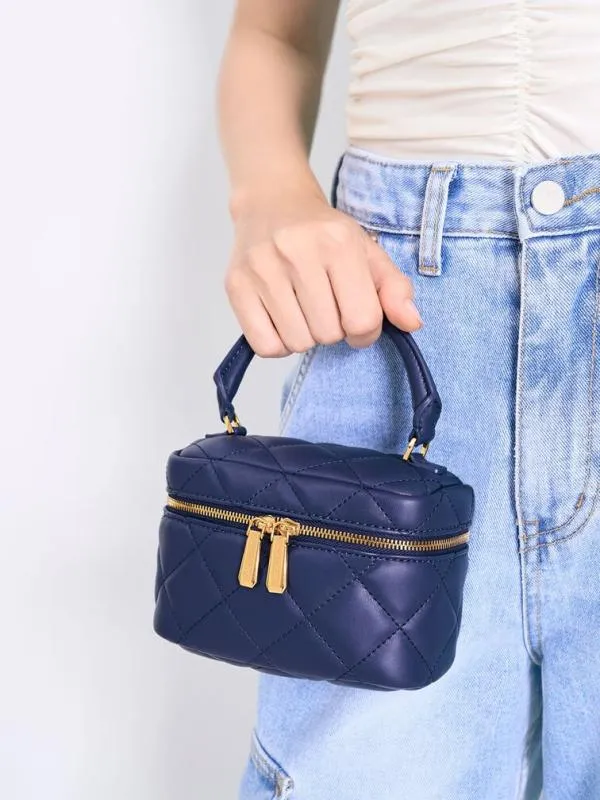 Women Quilted Vanity Pouch 8211 Navy CHARLES and KEITH Mini Bags