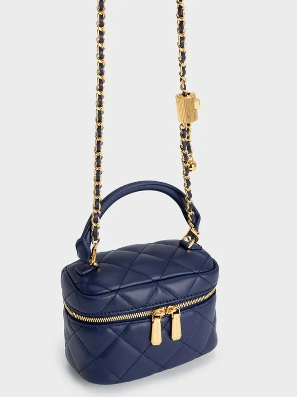 Women Quilted Vanity Pouch 8211 Navy CHARLES and KEITH Mini Bags