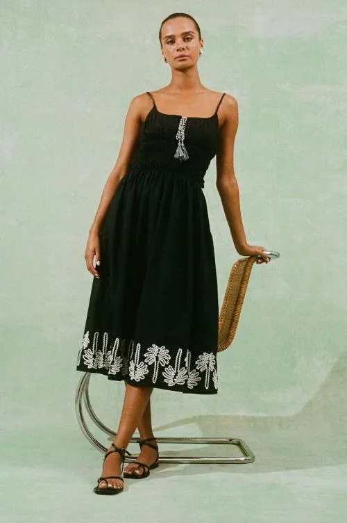 Women Rails Dresses and Rompers Baja Dress Black Ivory Palm Trees