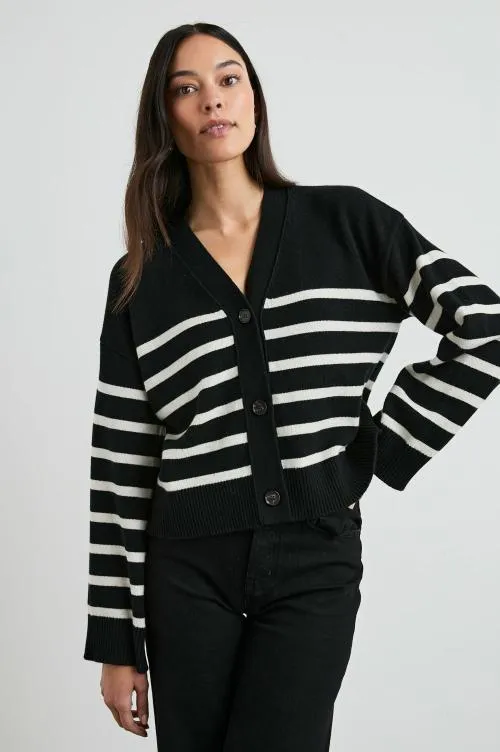 Women Rails Sweaters Geneva Cardigan Black Oatmeal Stripe
