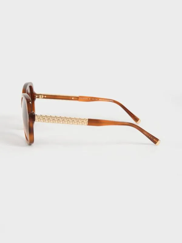 Women Recycled Acetate Braided Temple Butterfly Sunglasses 8211 T Shell CHARLES and KEITH Butterfly
