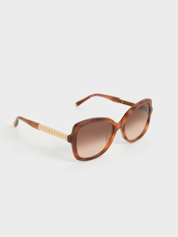 Women Recycled Acetate Braided Temple Butterfly Sunglasses 8211 T Shell CHARLES and KEITH Butterfly