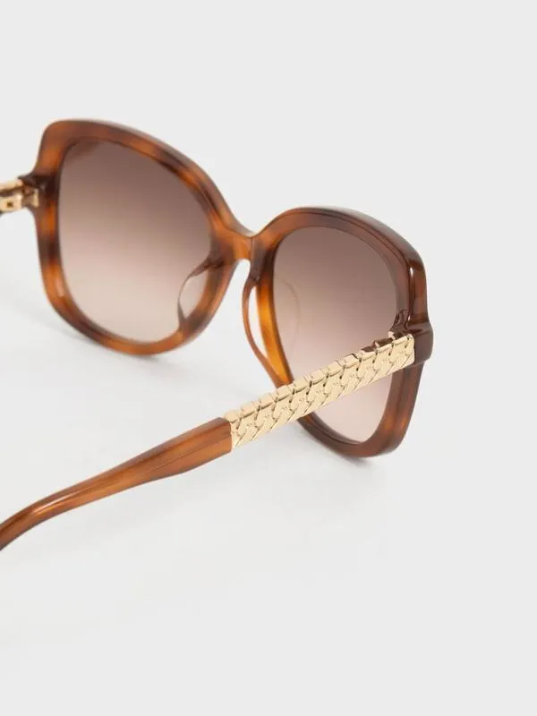 Women Recycled Acetate Braided Temple Butterfly Sunglasses 8211 T Shell CHARLES and KEITH Butterfly