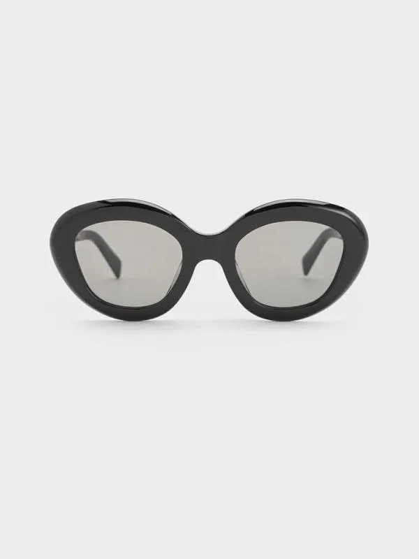 Women Recycled Acetate Cateye Sunglasses 8211 Black CHARLES and KEITH Cateye