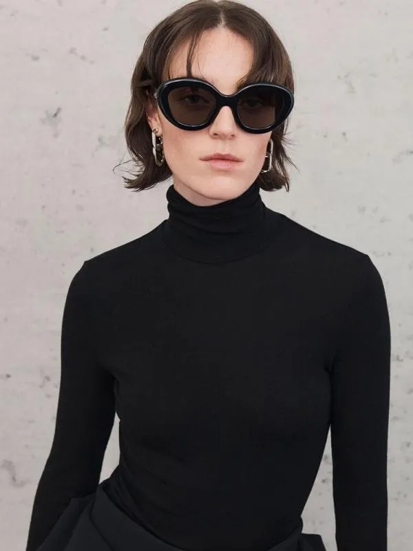 Women Recycled Acetate Cateye Sunglasses 8211 Black CHARLES and KEITH Cateye