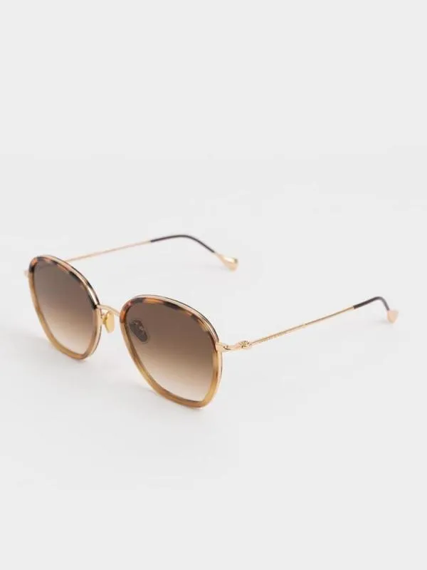 Women Recycled Acetate WireFrame Sunglasses 8211 Brown CHARLES and KEITH Butterfly