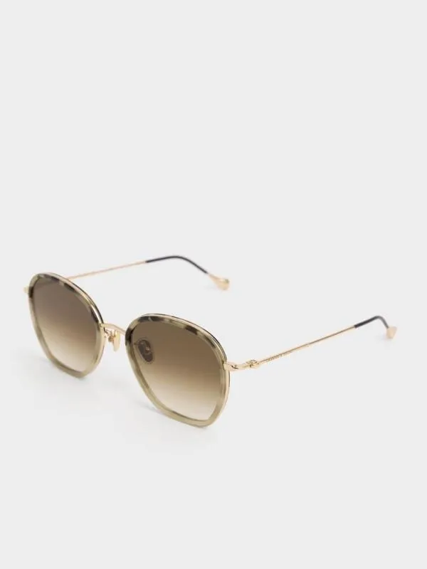 Women Recycled Acetate WireFrame Sunglasses 8211 Taupe CHARLES and KEITH Butterfly