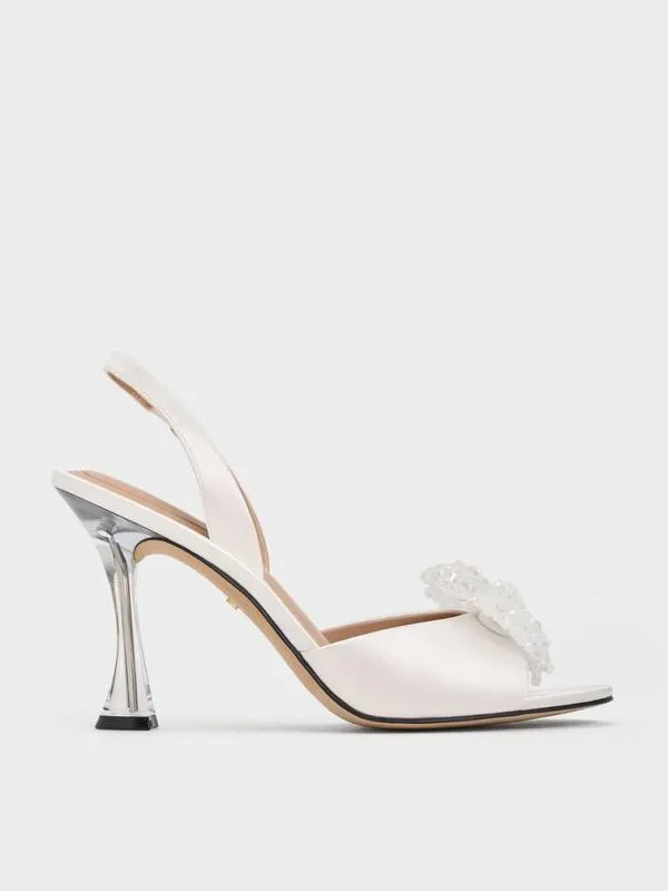 Women Recycled Polyester Beaded Bow Slingback Pumps 8211 White CHARLES and KEITH Sandals Women Recycled Polyester Beaded Bow Slingback Pumps 8211 White CHARLES and KEITH Sandals