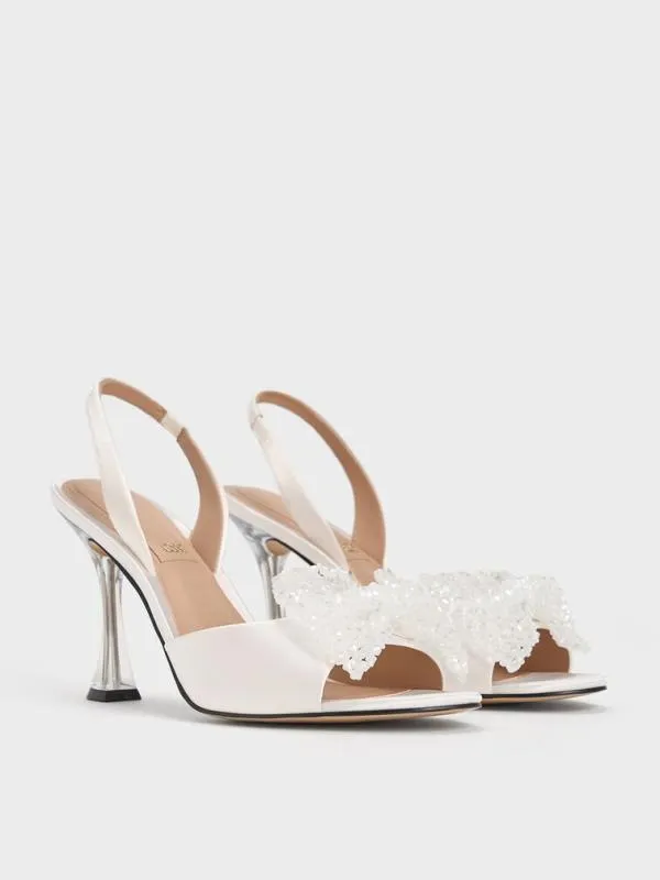 Women Recycled Polyester Beaded Bow Slingback Pumps 8211 White CHARLES and KEITH Sandals