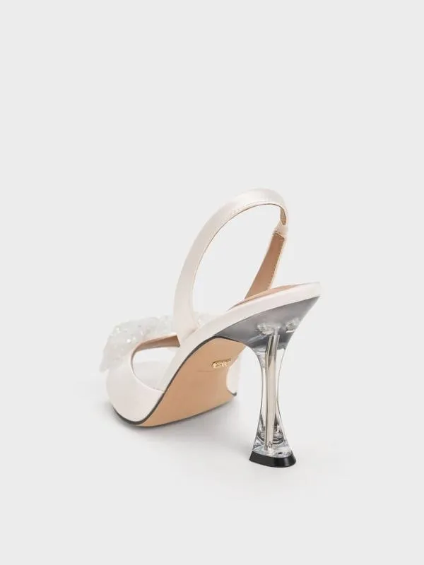 Women Recycled Polyester Beaded Bow Slingback Pumps 8211 White CHARLES and KEITH Sandals