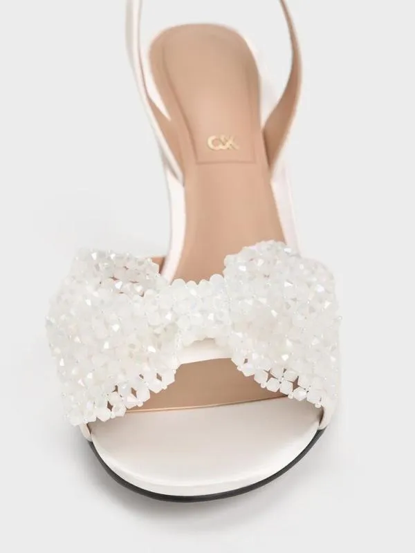 Women Recycled Polyester Beaded Bow Slingback Pumps 8211 White CHARLES and KEITH Sandals