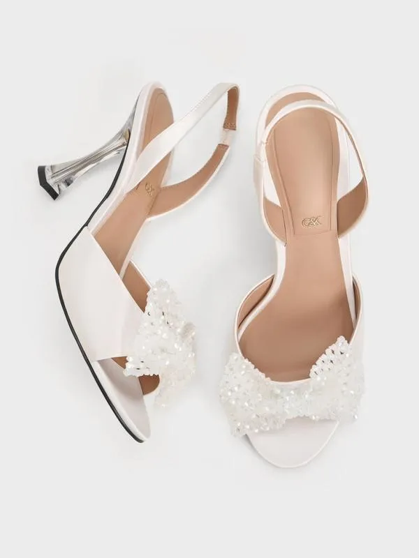 Women Recycled Polyester Beaded Bow Slingback Pumps 8211 White CHARLES and KEITH Sandals
