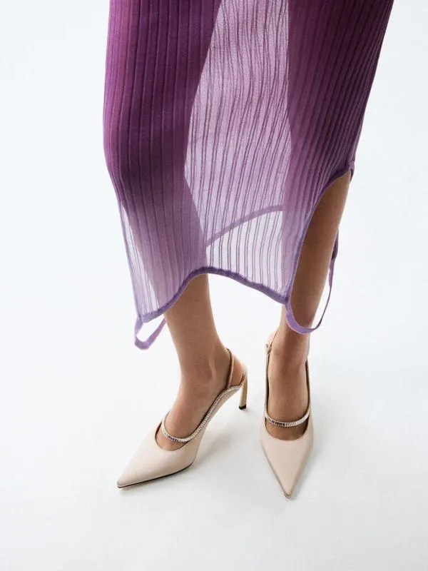 Women Recycled Polyester CrystalEmbellished PointedToe Slingback Pumps 8211 Champagne CHARLES and KEITH Heels