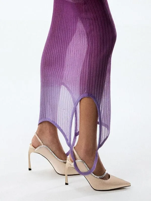 Women Recycled Polyester CrystalEmbellished PointedToe Slingback Pumps 8211 Champagne CHARLES and KEITH Heels